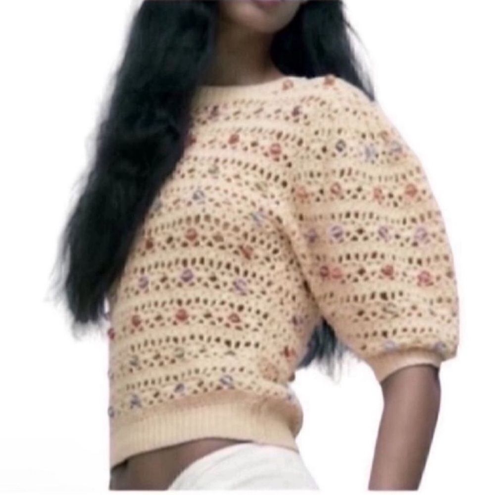 Zara Beige Beaded Sweater(Size Small)